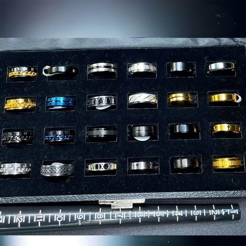 Men’s Rings 24 Bands l All Stainless Steel l Sizer & Display Box Included l New